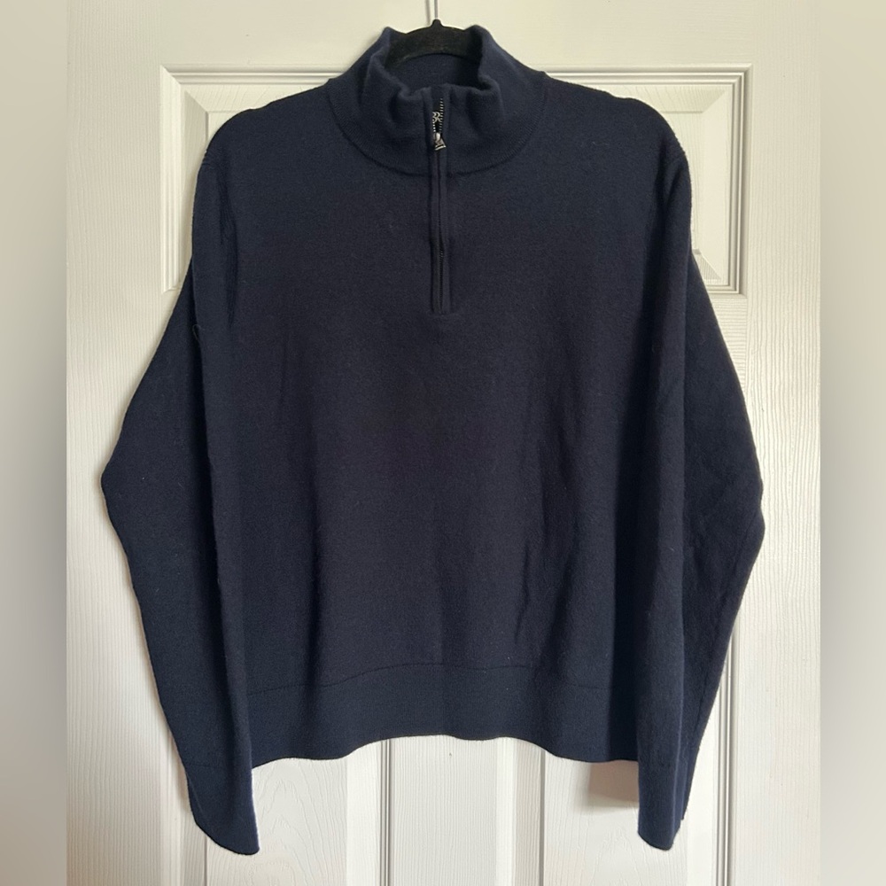 Banana Republic Men’s Quarter Zip Navy Mock Neck Merino Wool Sweater Sz L Preppy